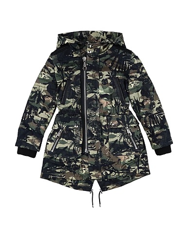 PHILIPP PLEIN Full-length jacket Military green 98% Cotton, 2% Elastane, Calfskin