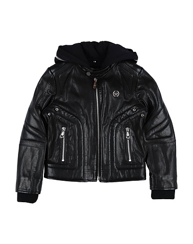 PHILIPP PLEIN Biker jacket Black 100% Lambskin, Cotton, Wool, Acrylic