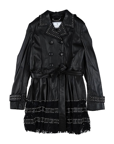 PHILIPP PLEIN Double breasted pea coat Black 100% Lambskin, Nylon, Elastane