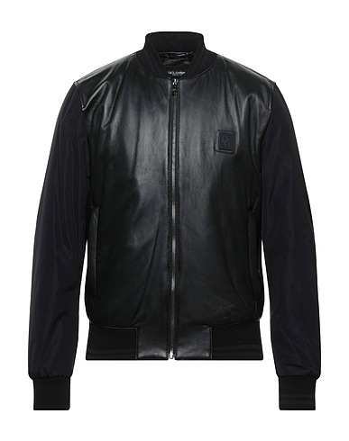 DOLCE&GABBANA Bomber Nero 50% Pelle di agnello, 50% Poliestere, Zama, Lana, Fibre sintetiche