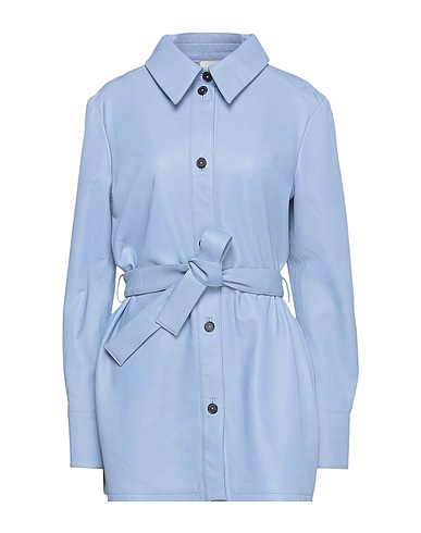 L' AUTRE CHOSE Lange Jacke Blaugrau 100% Leder