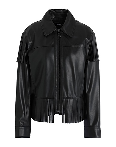 KARL LAGERFELD Jacket FAUX LEATHER FRINGE JACKET
 Black 100% Polyester, Polyurethane coated