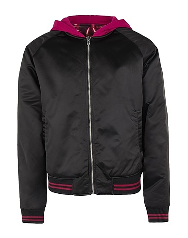 8 by YOOX Bomber REVERSIBLE HOODED BOMBER Black 100% Polyamide