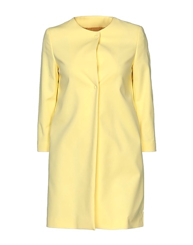 ANNIE P. Full-length jacket Pastel yellow 93% Cotton, 7% Elastane
