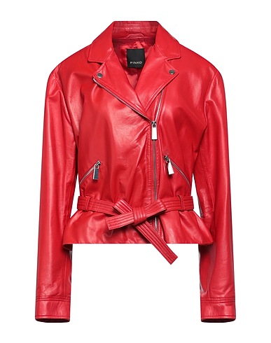 PINKO Giacca biker Rosso 100% Pelle di agnello