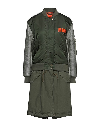 MR & MRS ITALY Coat Military green 100% Nylon, Alpaca wool, Lambskin, PVC - Polyvinyl chloride