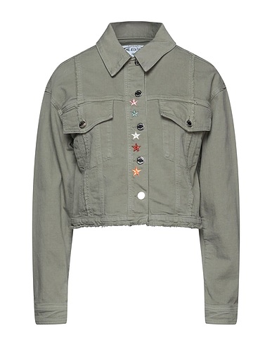 THE EDITOR Denim jacket Military green 98% Cotton, 2% Elastane