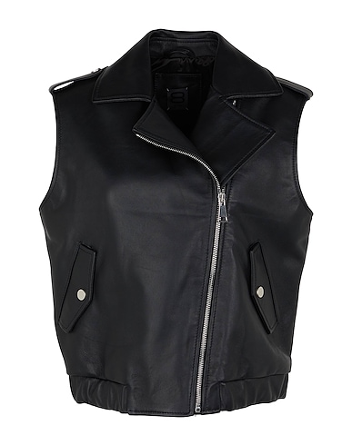 8 by YOOX Biker jacket LEATHER SLEEVELESS BIKER GILET
 Black 100% Lambskin