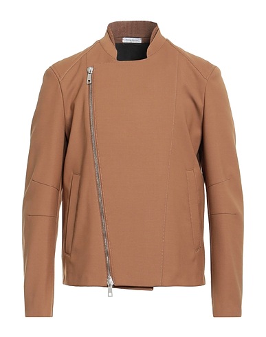 PAOLO PECORA Biker jacket Camel 77% Polyester, 22% Wool, 1% Elastane