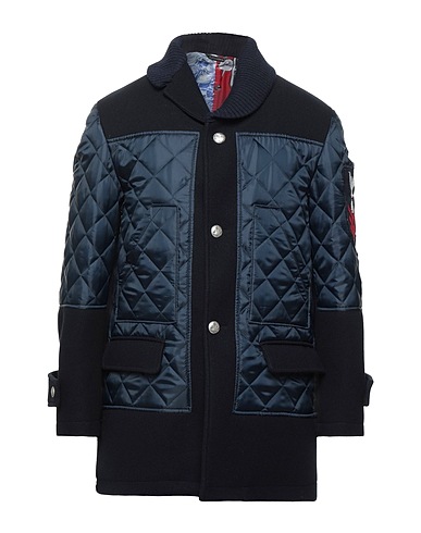 GREY DANIELE ALESSANDRINI Coat Midnight blue 100% Polyester, Acrylic, Wool