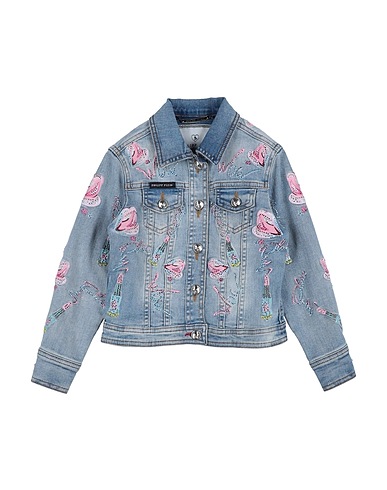 PHILIPP PLEIN Denim jacket Blue 98% Cotton, 2% Elastane