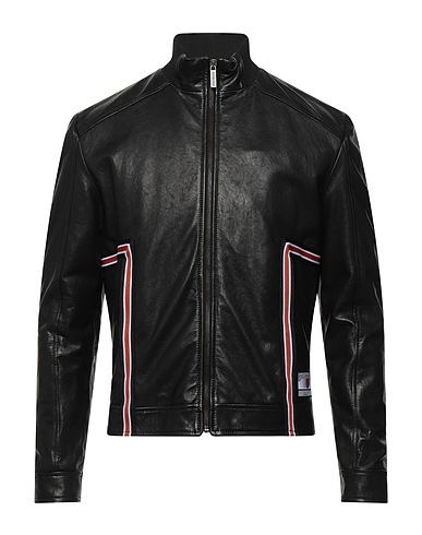 BIKKEMBERGS Giacca biker Nero 100% Pelle di agnello, Poliestere, Poliammide, Elastan