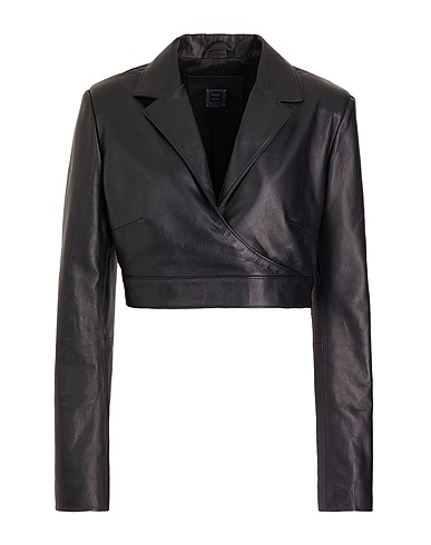 8 by YOOX Crop top LEATHER BLAZER CROPPED TOP
 Black 100% Lambskin