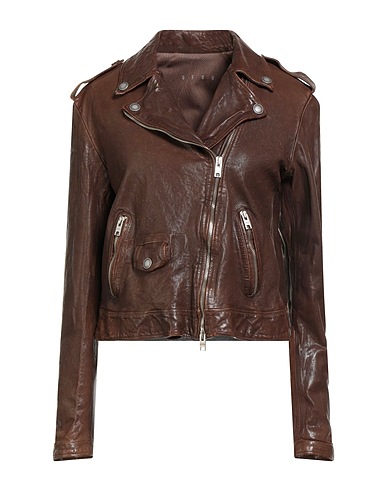 DFOUR Biker jacket Dark brown Leather
