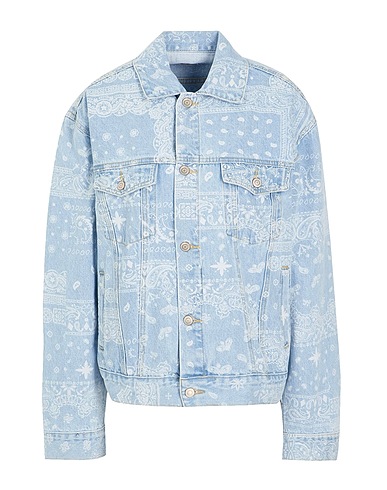 8 by YOOX Denim jacket ORGANIC COTTON BANDANA PRINTED DENIM OVERSIZE JACKET Blue 100% Organic cotton