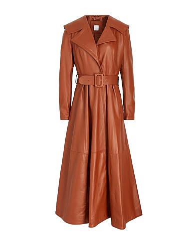 8 by YOOX Full-length jacket LEATHER FULL-SKIRT TRENCH COAT
 Brown 100% Lambskin