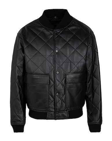 8 by YOOX Bomber PADDED LEATHER BOMBER Black 100% Lambskin