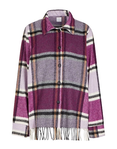 8 by YOOX Checked shirt CHECK OVERSHIRT JACKET Mauve 50% Acrylic, 25% Polyester, 20% Wool, 5% Other Fibres