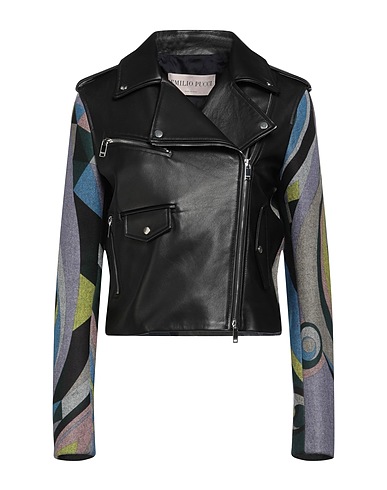 PUCCI Biker jacket Black 100% Lambskin, Polyester