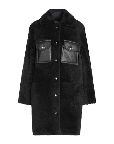 SANDRO Coat Black 100% Shearling, Zamak