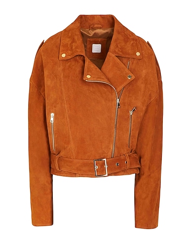 8 by YOOX Biker jacket SPLIT LEATHER OVERSIZE BIKER Brown 100% Lambskin