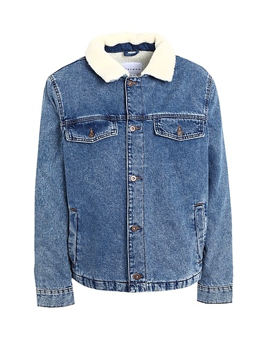 TOPMAN Denim jacket Topman borg collar denim jacket in mid wash blue 
 Blue 100% Cotton