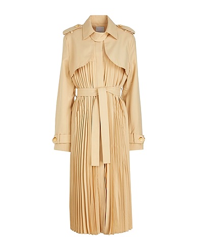 8 by YOOX Full-length jacket RECYCLED POLY PLEATED MIDI TRENCH
 Beige 100% Recycled polyester