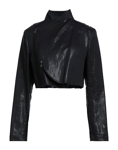 SARAH PACINI Biker jacket Black 79% Cotton, 21% Linen