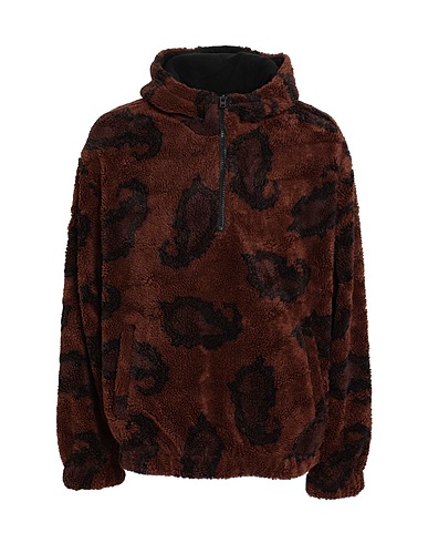 TOPMAN Teddy Coat Topman borg hooded jacket with all over paisley print  Brown 100% Polyester