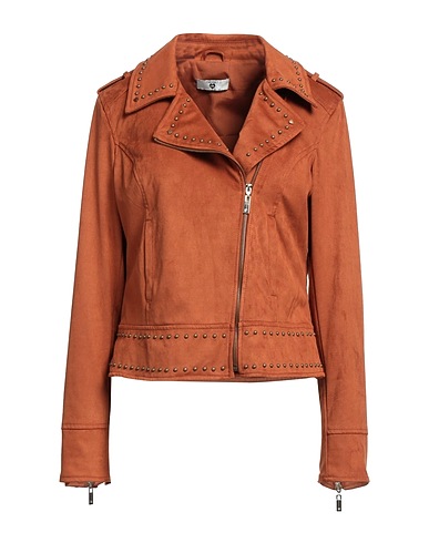 TWINSET Biker jacket Brown 90% Polyester, 10% Elastane