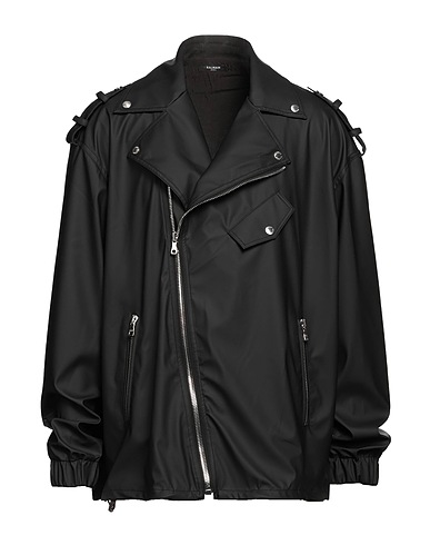 BALMAIN Biker jacket Charcoal 70% Polyester, 30% Polyurethane