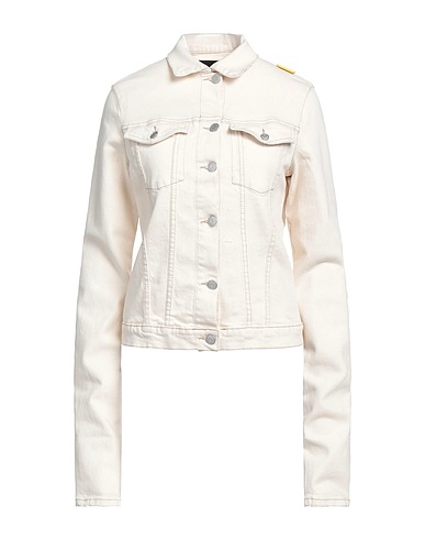 FRANKIE MORELLO Denim jacket Ivory 98% Cotton, 2% Elastane