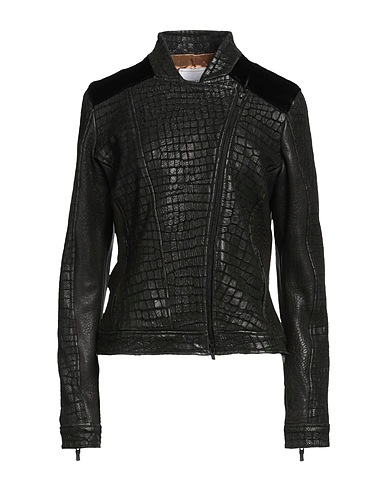 JACOB COHЁN Biker jacket Black 100% Sheepskin, Calfskin