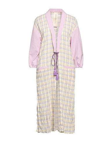 KATIA GIANNINI Full-length jacket Pastel yellow 58% Viscose, 40% Cotton, 1% Polyamide, 1% Polyester