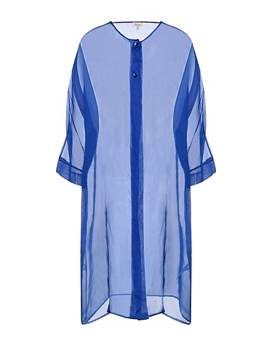 HER SHIRT HER DRESS Full-length jacket Bright blue 100% Silk