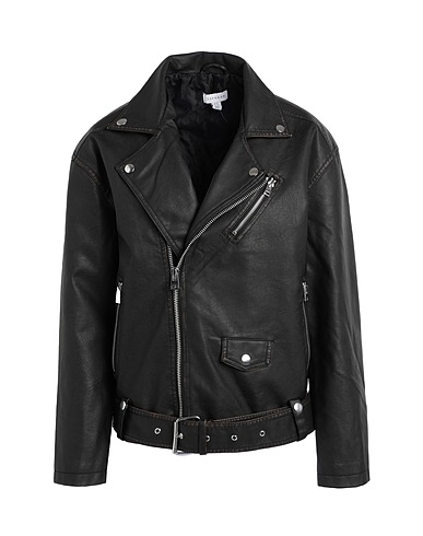 TOPSHOP Biker jacket Dark brown 93% Polyester, 7% Cotton, Polyurethane coated