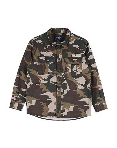 IL GUFO Patterned shirt Military green 68% Cotton, 30% Linen, 2% Elastane
