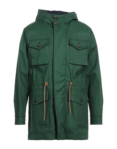 TOD'S Full-length jacket Dark green 100% Cotton, Polyurethane, Cow leather