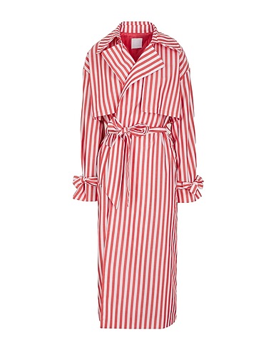 8 by YOOX Double breasted pea coat PRINTED COTTON OVERSIZE TRENCH
 Red 100% Cotton
