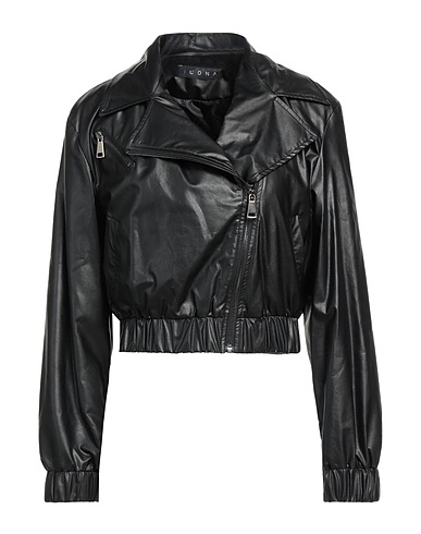 ICONA by KAOS Biker jacket Black 50% Polyurethane, 50% Viscose