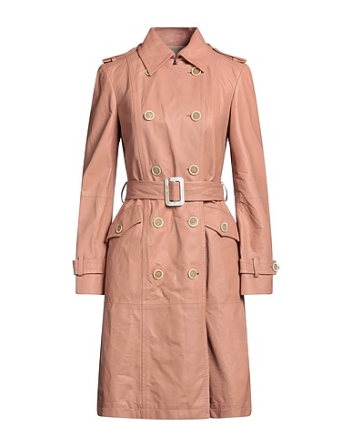 TOD'S Double breasted pea coat Sand Ovine leather, Goat skin