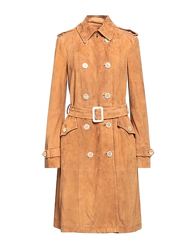 TOD'S Double breasted pea coat Camel Ovine leather, Goat skin