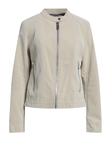 FREEDOMDAY Biker jacket Beige 70% Viscose, 15% Polyester, 10% Cotton, 5% Metallic fiber, Polyurethane coated