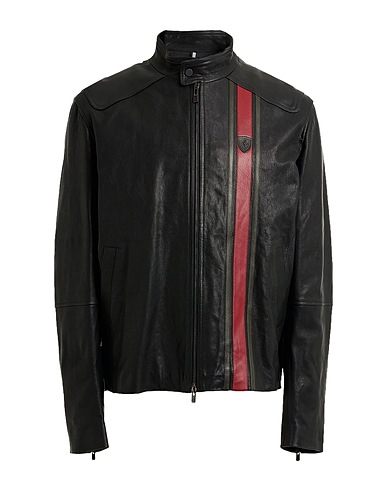 FERRARI Biker jacket Black 100% Soft Leather