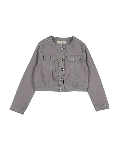 TWINSET Denim jacket Grey 98% Cotton, 2% Elastane