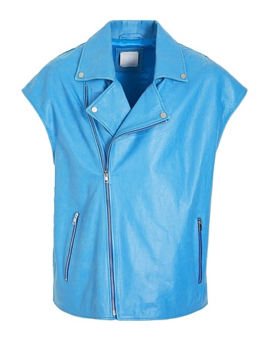 8 by YOOX Leather jacket LEATHER OVERSIZE SLEEVELESS BIKER JACKET Azure 100% Lambskin