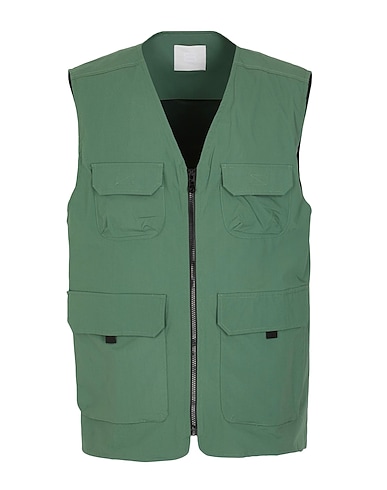 8 by YOOX Жилет COTTON UTILITY VEST
 Зелёный 97% Хлопок, 3% Эластан