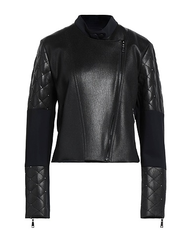 MARANI JEANS Biker jacket Black 95% Polyester, 5% Elastane, Polyamide, Acetate