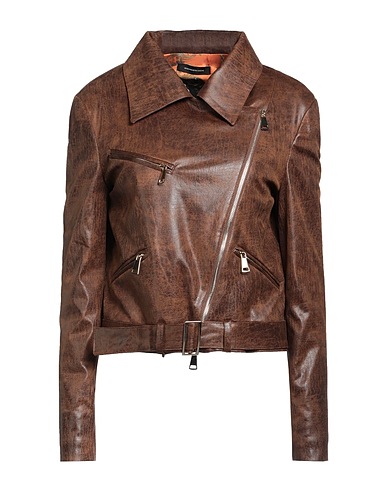 LES BOURDELLES DES GARÇONS Biker jacket Brown 90% Polyester, 10% Elastane