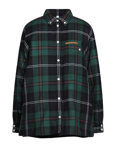 BURBERRY Checked shirt Dark green 100% Wool, Calfskin